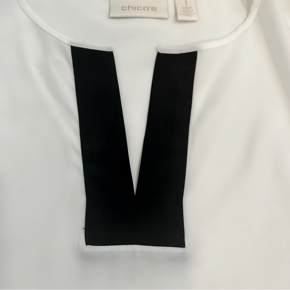 Chico’s Colorblock Fun Nyna Top Blouse White Blue & Black Size 1 Small - Picture 5 of 15